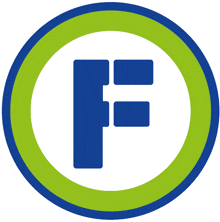 a blue and green circle with the letter f in it