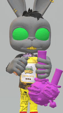 a cartoon rabbit holding a purple bong and a bottle that says batch pass