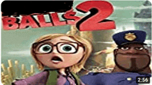 a cartoon character with glasses is standing next to a police officer in balls 2 .