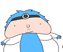 a cartoon character with blue hair and a headband on