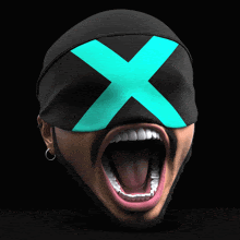 a man wearing a mask with a blue x on his eyes