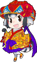 a cartoon of a girl wearing a kimono and a hat