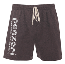 a pair of brown panzoni shorts with white writing