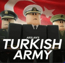 a group of toy soldiers standing next to each other in front of a turkish flag .