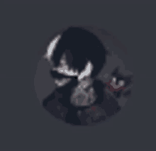 a blurred image of a boy with red eyes and a cat on his back .