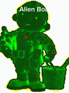 a green bob the builder holding a toolbox with the words alien bob above him