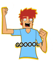 a cartoon of a man with his fist in the air and the words goooool