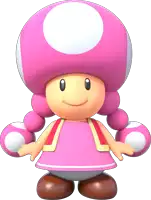 a pink mushroom with braids and a white circle on it