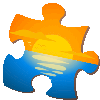 a puzzle piece has a picture of a sunset on it