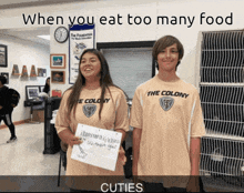 a boy and a girl wearing shirts that say the colony