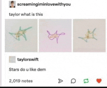 a screenshot of a twitter post about taylor swift 's stars do u like dem