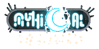 a logo for a game called mythical with a crescent moon