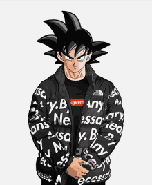 a cartoon of a man wearing a jacket that says supreme on it