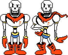 two pixel art drawings of papyrus from undertale standing next to each other .