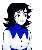 a pixel art drawing of a girl wearing a blue scarf