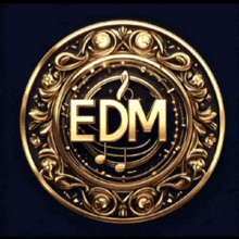 a gold emblem with the word edm in the center