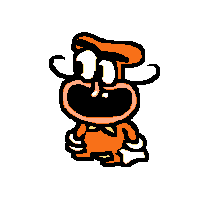 a pixel art drawing of a cartoon character with a mustache and a hat .