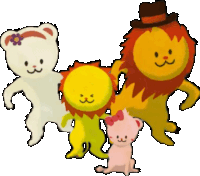 a group of cartoon characters including a lion and a cat