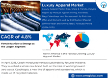 an advertisement for luxury apparel market shows a picture of clothes and a pie chart