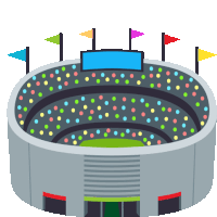 an illustration of a stadium with flags and confetti on the stands