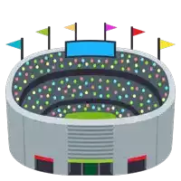 an illustration of a stadium with flags and confetti on the stands