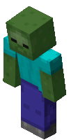 a minecraft character has a green head and blue pants