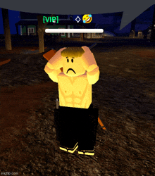 a shirtless roblox character with a sad face and the word vip on the bottom