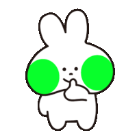 a drawing of a rabbit with green circles on its face covering its mouth .