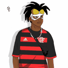 a drawing of a man wearing a black and red adidas shirt