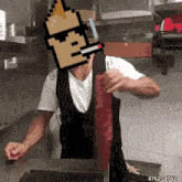 a pixel art of a man holding a piece of meat with the number 4762-4762 below him