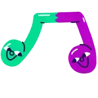 a green and purple object with a face on them