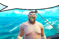 a shirtless man with a green stick in his nose stands in the ocean