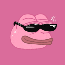 a pink frog with sunglasses that say crypto rich on them