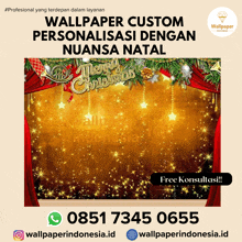 a poster for wallpaper custom personalisasi dengan nuansa natal with a phone number