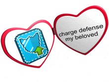 a couple of hearts that say charge defense my beloved on them