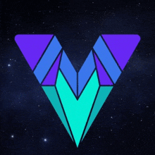 a blue and purple triangle with a letter v in the middle