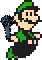 a pixel art of a man holding a gun .