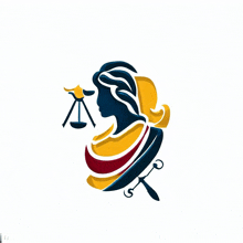 a silhouette of a woman holding a scale of justice and a sword