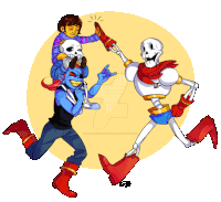 a drawing of undertale characters including papyrus and frisk