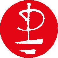 a red circle with a white symbol in the middle