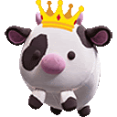 a cow with a crown on its head is sitting on a white background .