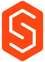 an orange hexagon with a white letter s on it