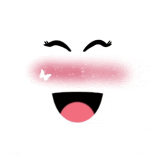 a cartoon face with a butterfly on it 's cheek and a pink blush .