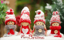 a merry christmas greeting card with knitted dolls