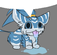 a cartoon drawing of a blue and white animal with its tongue out