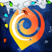 a colorful swirl is surrounded by christmas lights