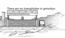 there are no transphobes in gensokyo , a black and white drawing of a kiosk .