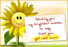 a greeting card with a sunflower and the words " sending you my brightest wishes to say "