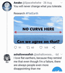 a screenshot of a twitter post that says no curve here