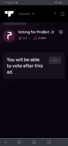 a screenshot of a voting for probot app on a phone